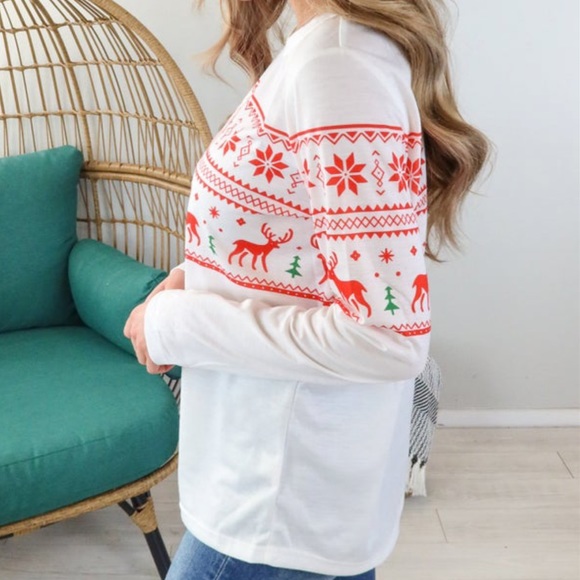 🎉2X HP🎉 C+D+M Fair Isle Reindeer LS Tee 💗 White Red Green - Picture 4 of 12